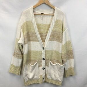 Free People Striped Cream, Beige & Pale Yellow Cardigan
